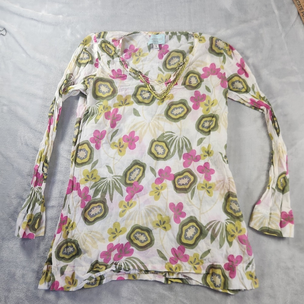 Clare Hare‎ Womens Tunic Top S Cotton Lightweight Floral Boho Cottagecore Resort